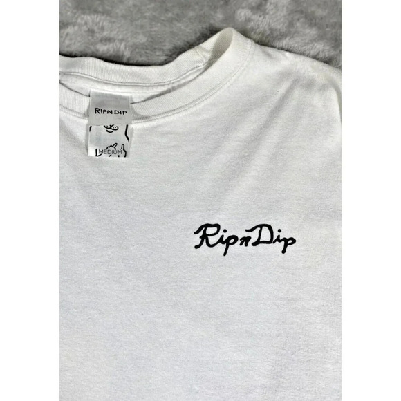 RIP N Dip T Shirt Men's White Long Sleeve Cat Middle Finger RIPNDIP Sz Med - Picture 4 of 12